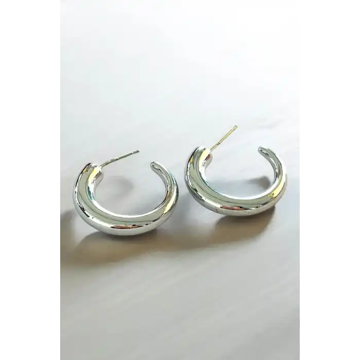 Gümüş Renk Çelik Halka Küpe (Çift)