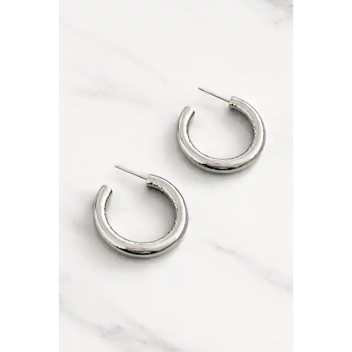 Gümüş Renk Çelik Halka Küpe (Çift)