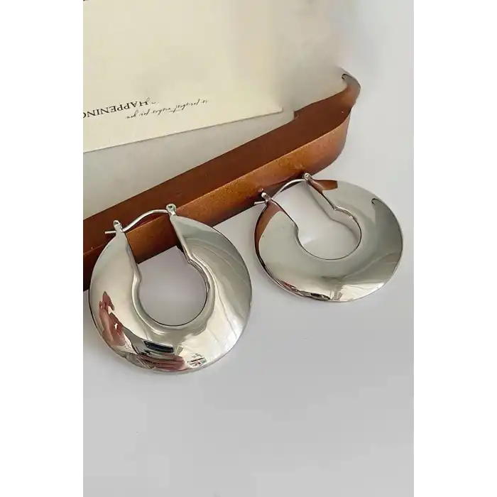 Gümüş Renk Çelik Halka Küpe (Çift)