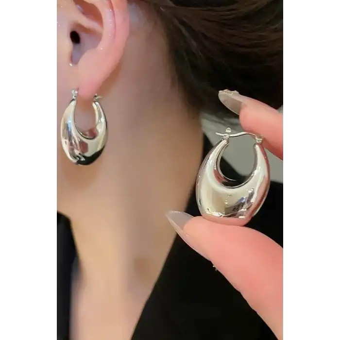 Gümüş Renk Çelik Halka Küpe (Çift)