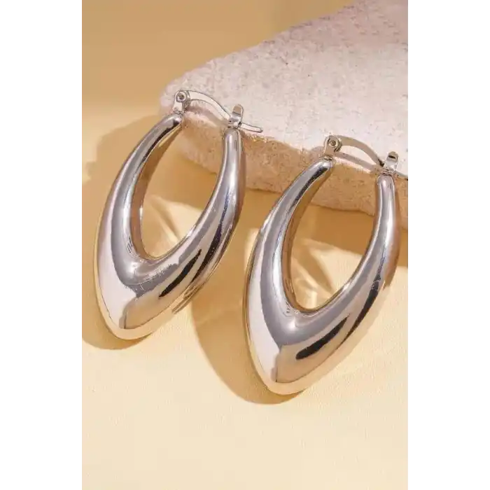 Gümüş Renk Çelik Halka Küpe (Çift)