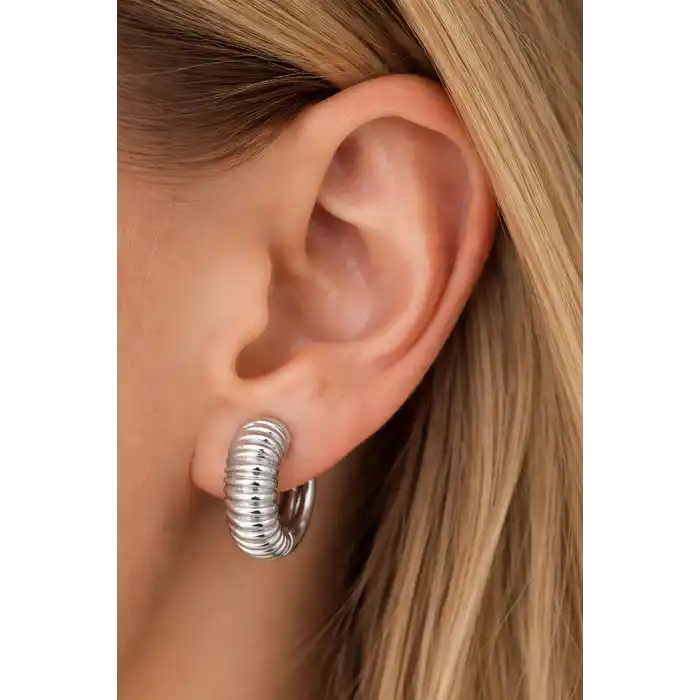 Gümüş Renk Çelik Xupıng VİP Halka Küpe