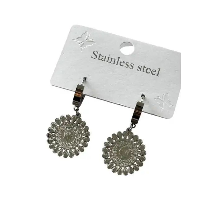 Gümüş Renk Çeyrek Figürlü Çelik Küpe (Çift)