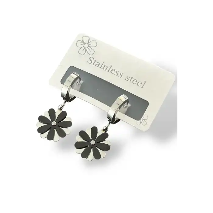 Gümüş Renk Çiçek Figürlü Çelik Küpe (Çift)