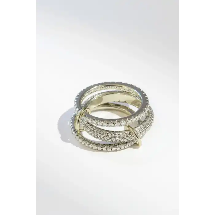 Gümüş Renk Çoklu Halka Detaylı Taşlı Yüzük