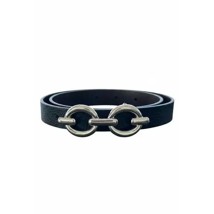 Gümüş Renk Deri Detaylı Kadın Kemer