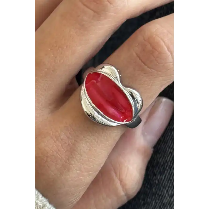 Gümüş Renk Dudak Figürlü Ayarlanabilir Yüzük