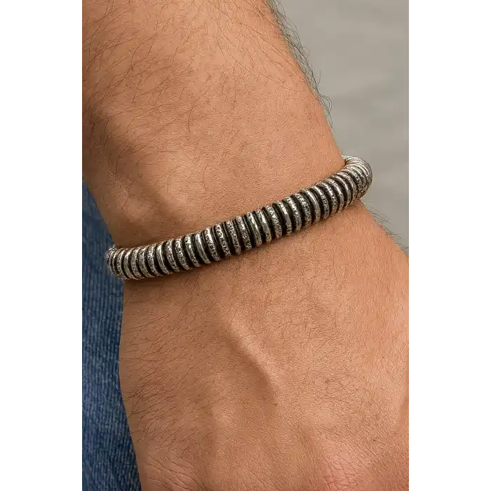 Gümüş Renk Erkek Çelik Kelepçe Bileklik