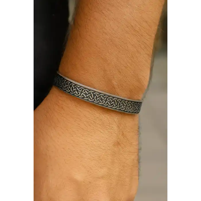 Gümüş Renk Erkek Çelik Kelepçe Bileklik