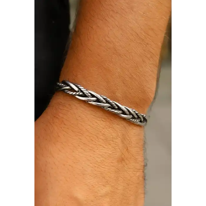 Gümüş Renk Erkek Çelik Kelepçe Bileklik