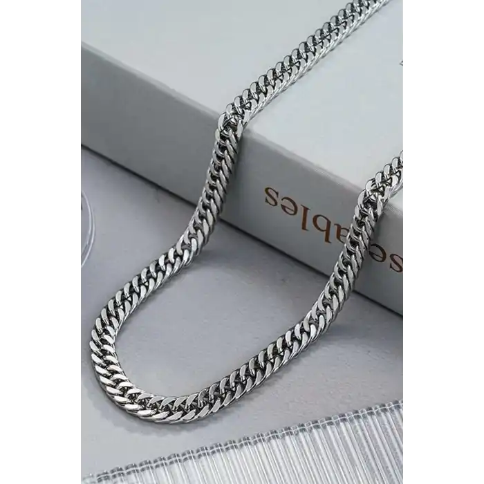 Gümüş Renk Erkek Zincir Çelik Kolye (50cm)