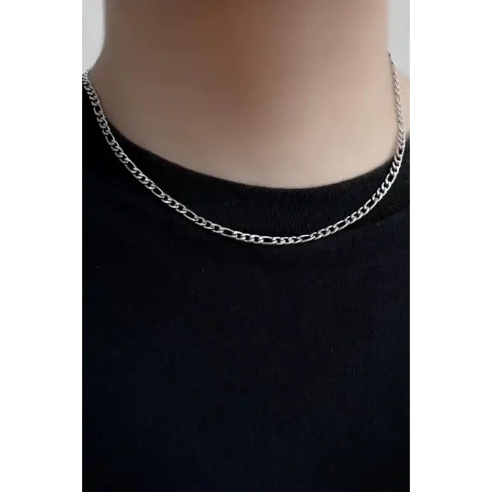 Gümüş Renk Erkek Zincir Çelik Kolye (55cm)