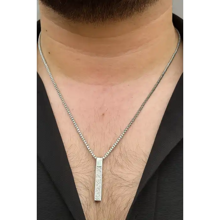 Gümüş Renk Erkek Zincir Çelik Kolye (55cm)