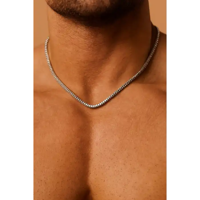 Gümüş Renk Erkek Zincir Çelik Kolye (55cm)