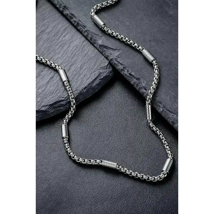 Gümüş Renk Erkek Zincir Çelik Kolye (55cm)