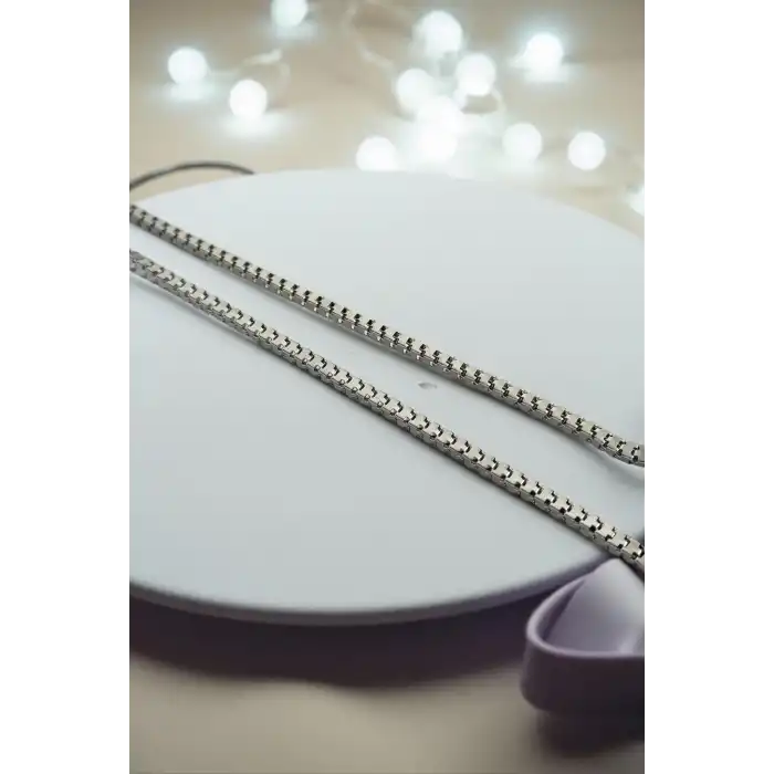 Gümüş Renk Erkek Zincir Çelik Kolye (55cm)