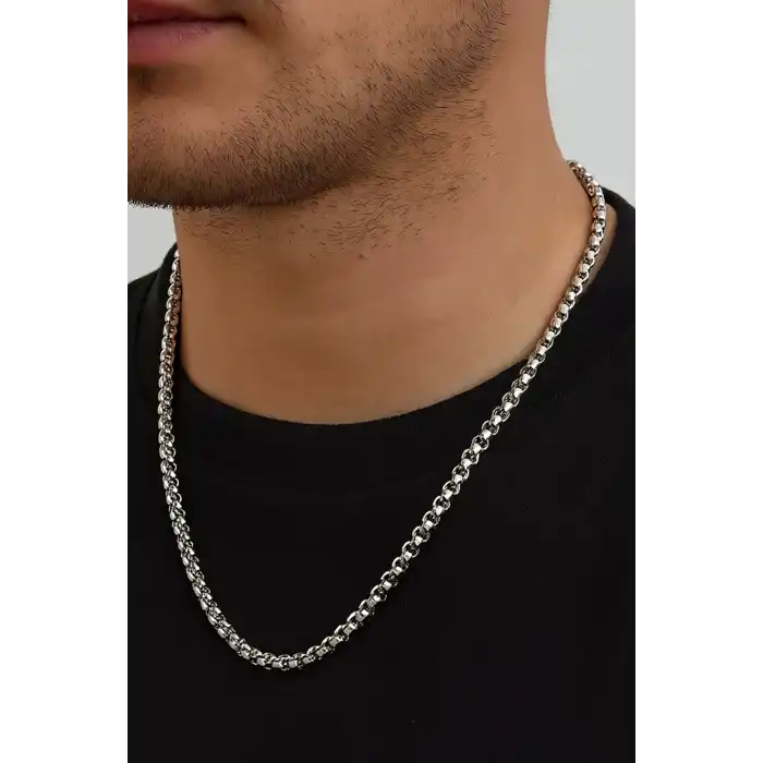 Gümüş Renk Erkek Zincir Çelik Kolye (60cm)