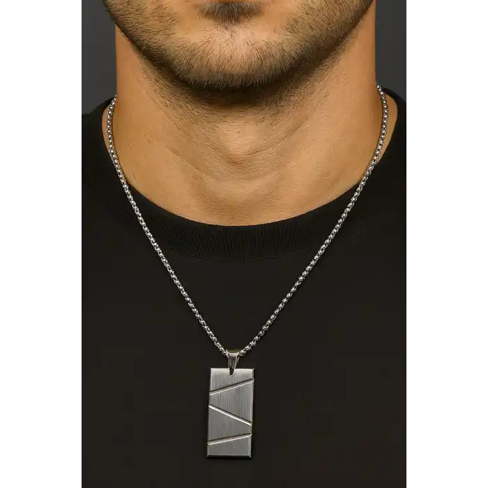 Gümüş Renk Erkek Zincir Çelik Kolye (60cm)