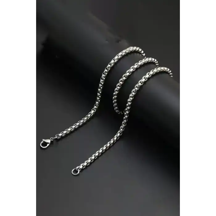 Gümüş Renk Erkek Zincir Çelik Kolye (60cm)