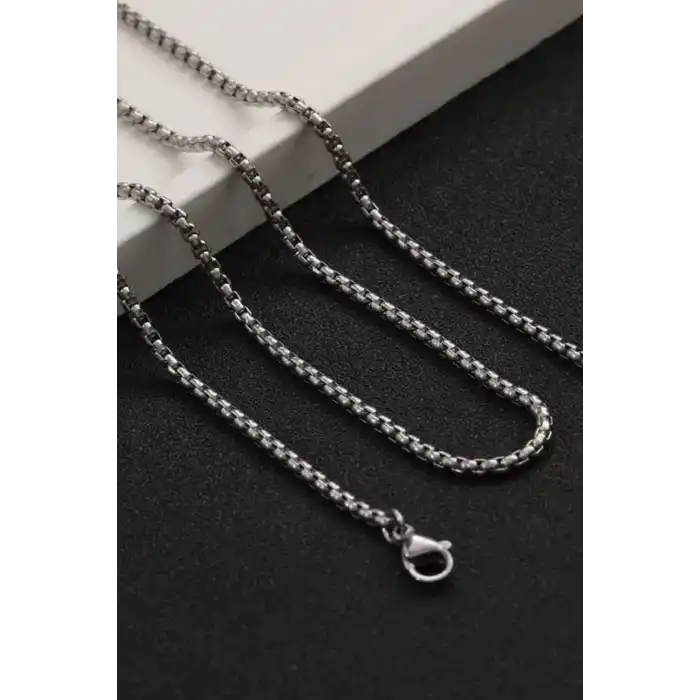 Gümüş Renk Erkek Zincir Çelik Kolye (60cm)