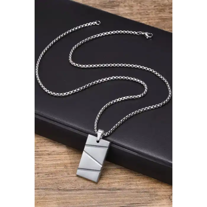 Gümüş Renk Erkek Zincir Çelik Kolye (60cm)