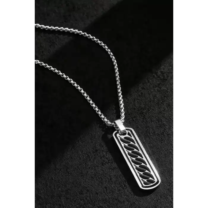 Gümüş Renk Erkek Zincir Çelik Kolye (60cm)