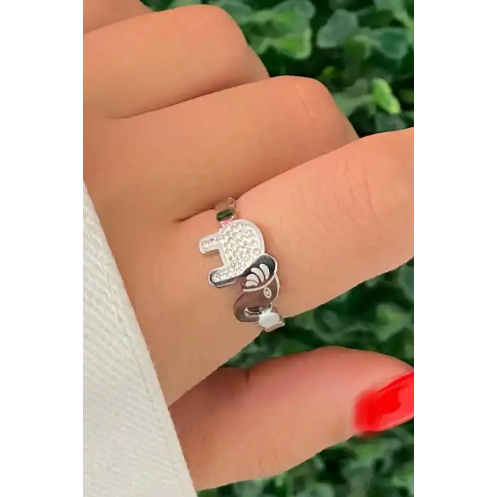 Gümüş Renk Fil Figürlü Ayarlanabilir Çelik Yüzük