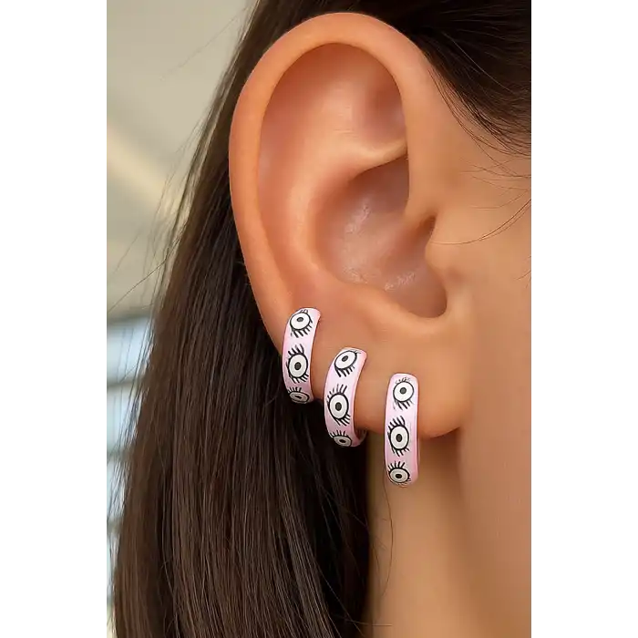 Gümüş Renk Göz Figürlü 3lü YSX Küpe Set