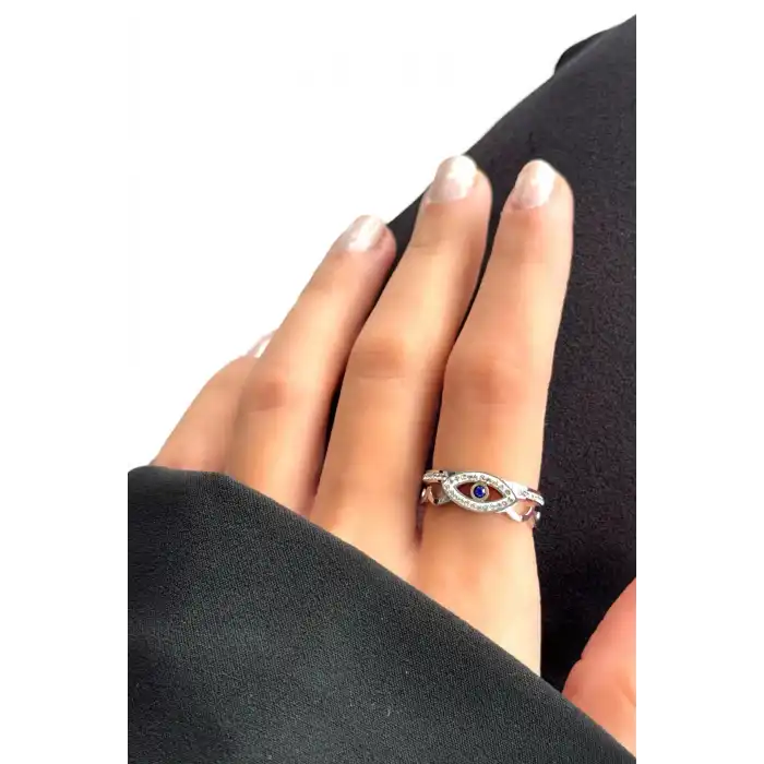 Gümüş Renk Göz Figürlü Çelik Ayarlanabilir Yüzük