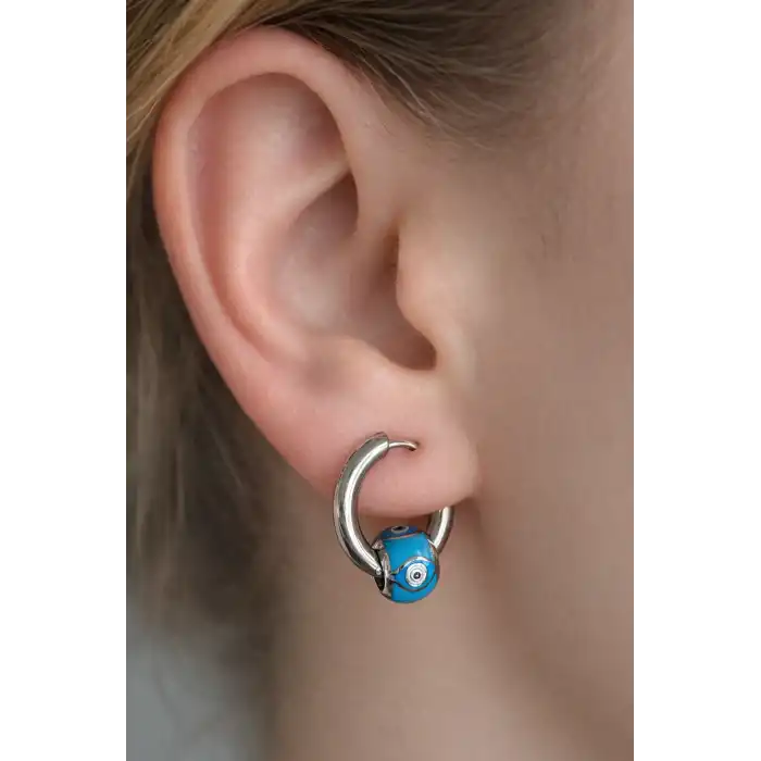 Gümüş Renk Göz Figürlü Çelik Halka Küpe (Çift)