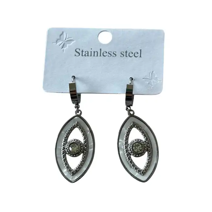 Gümüş Renk Göz Figürlü Çelik Küpe (Çift)