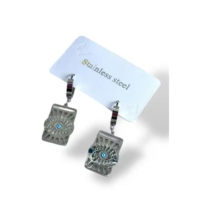 Gümüş Renk Göz Figürlü Çelik Küpe (Çift)