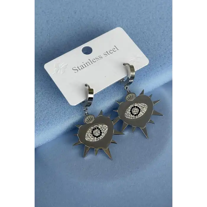 Gümüş Renk Göz Figürlü Çelik Küpe (Çift)