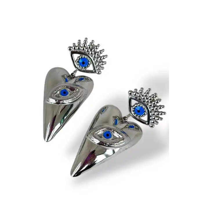 Gümüş Renk Göz Figürlü Çelik Küpe (Çift)