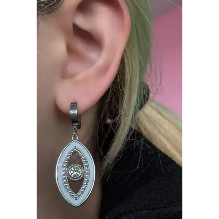 Gümüş Renk Göz Figürlü Çelik Küpe (Çift)