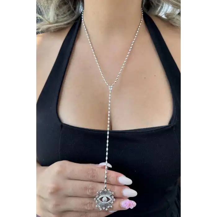 Gümüş Renk Göz Figürlü Y Kolye