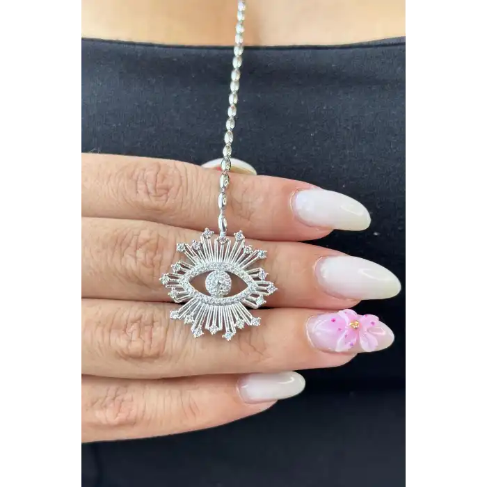 Gümüş Renk Göz Figürlü Y Kolye