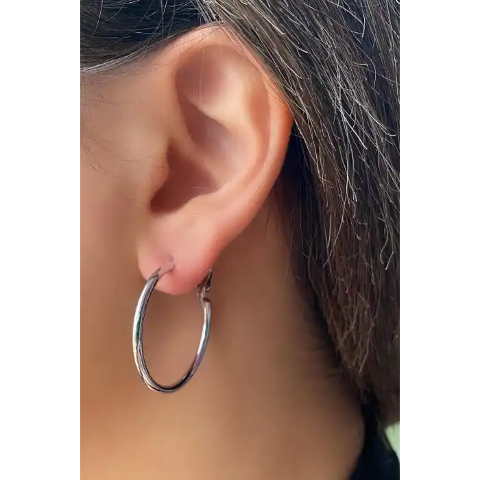 Gümüş Renk Halka Küpe 25MM (Çift)