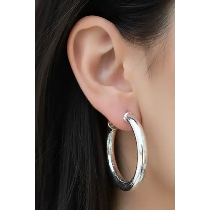 Gümüş Renk Halka Küpe (Çift)