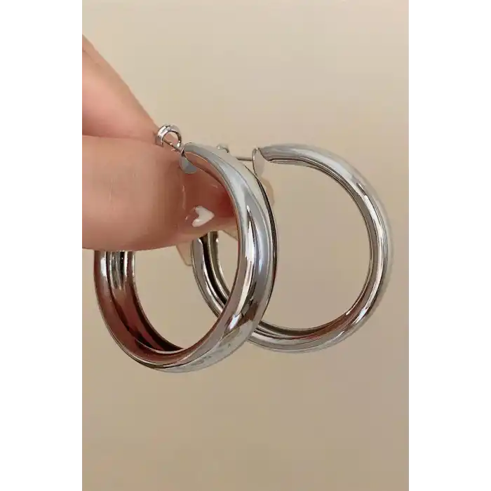 Gümüş Renk Halka Küpe (Çift)