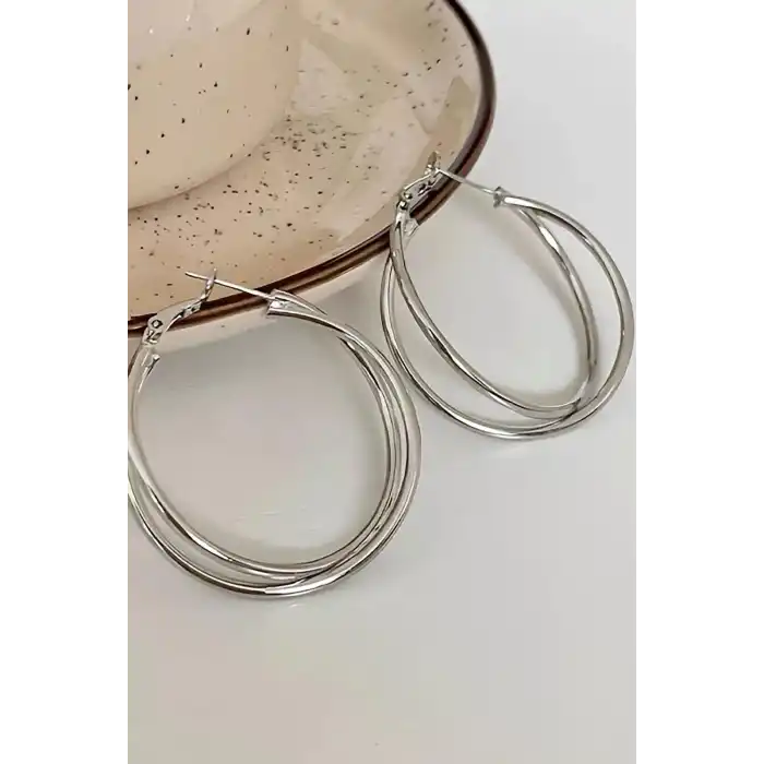 Gümüş Renk Halka Küpe (Çift)