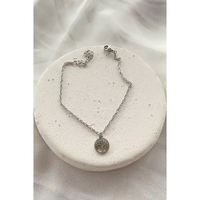 Gümüş Renk Hayat Ağacı Figürlü Çelik Bileklik