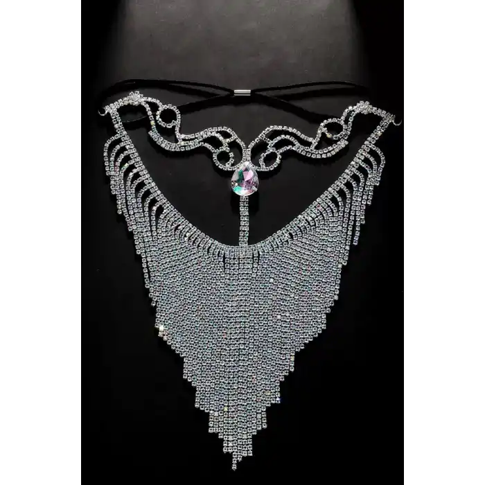 Gümüş Renk Hologram Taş Detaylı Dansöz Maskesi