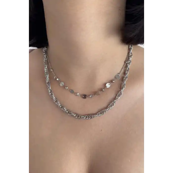 Gümüş Renk İkili Kolye