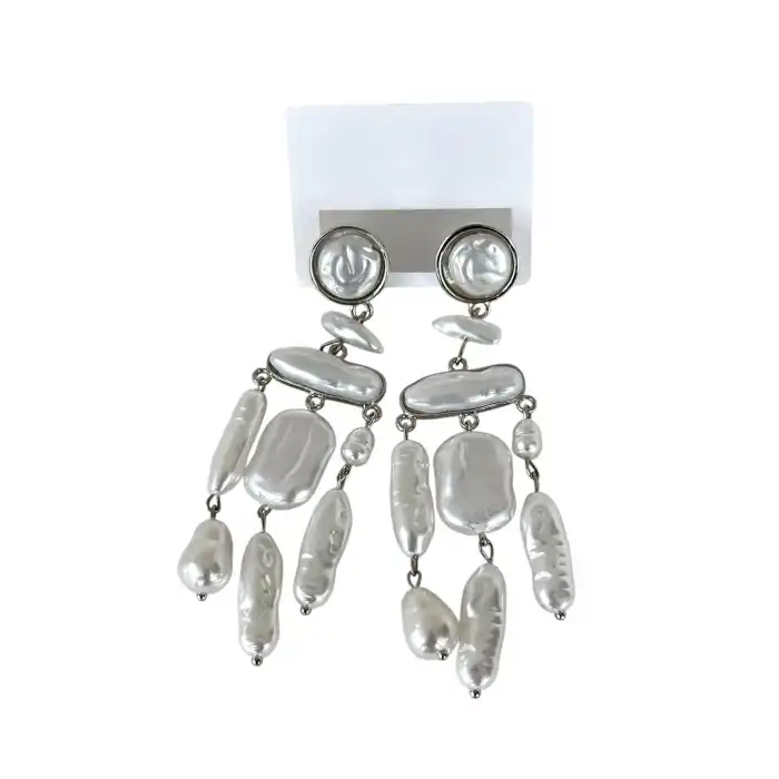 Gümüş Renk İnci Detaylı Abiye Küpe (Çift)