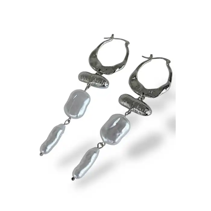 Gümüş Renk İnci Detaylı Abiye Küpe (Çift)