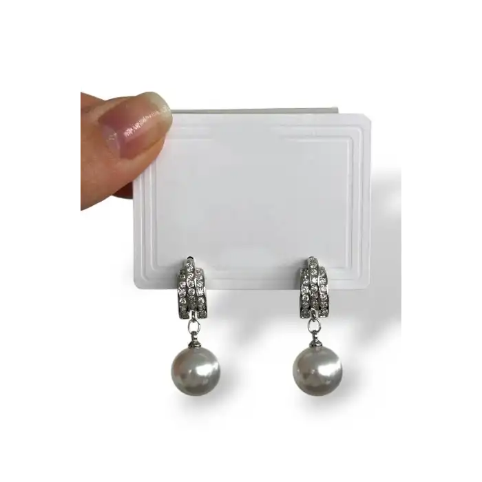 Gümüş Renk İnci Detaylı Küpe (Çift)
