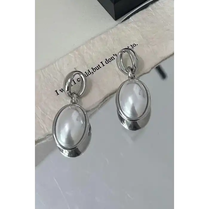 Gümüş Renk İnci Detaylı Küpe (Çift)