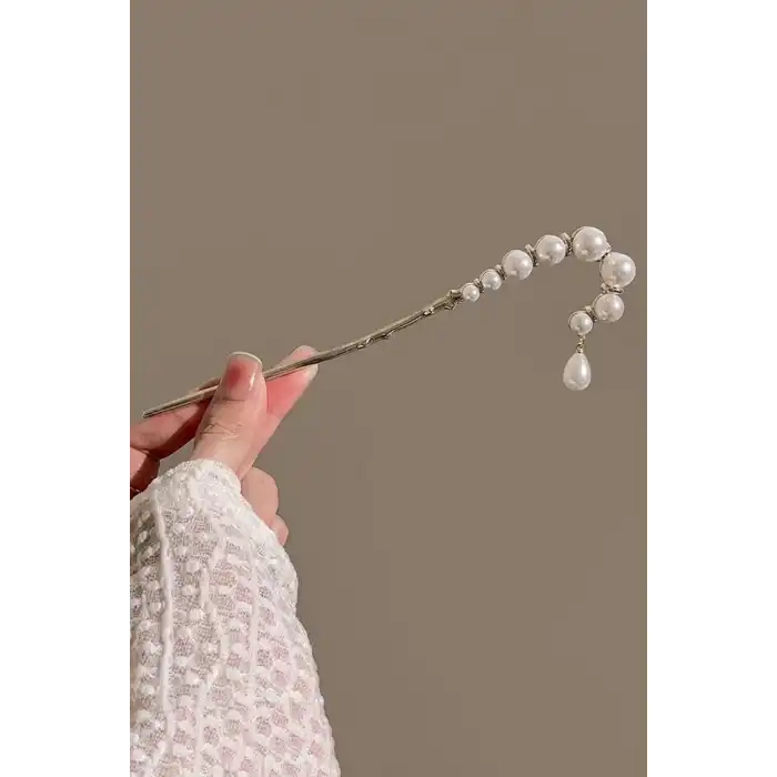 Gümüş Renk İnci Detaylı Topuz Toka