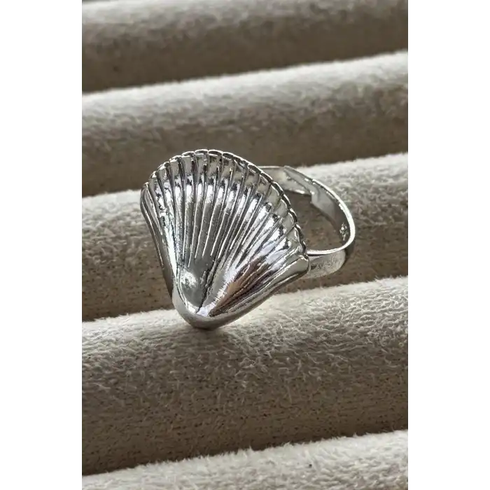 Gümüş Renk İstiridye Figürlü Metal Ayarlanabilir Yüzük